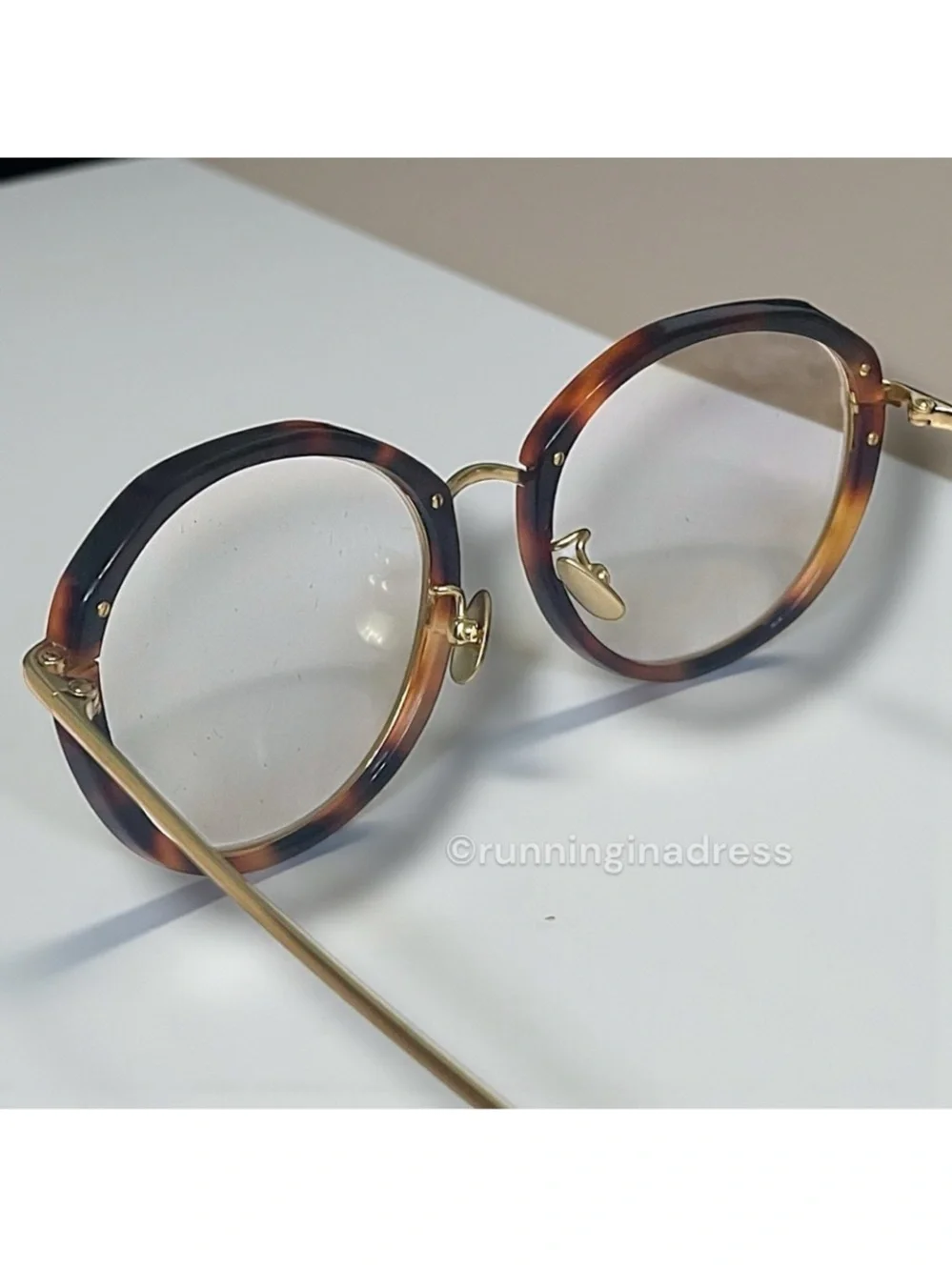 Linda Farrow LFL630 C2 Tortoiseshell Angular Round 22K Gold Glasses